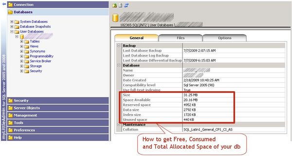 How to get Free, Consumed and Total Allocated Space of your MSSQL Database